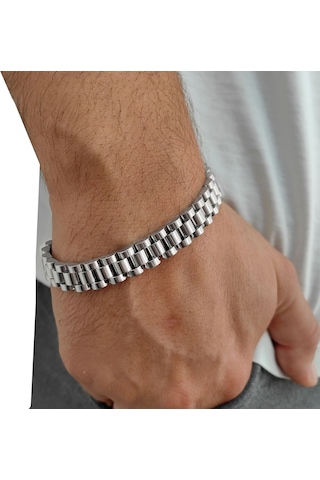 Ehediye Chavin Gri 316 L Çelik Parlak Ve Mat Erkek Bileklik Ed02