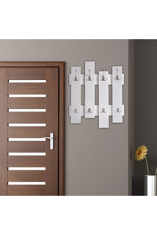 Umutpark Umuthomedesing Ahşap Dekoratif 8 Li Duvar Askılık. Beyaz