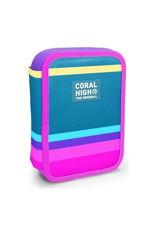 Coral High İki Karlı Organizer Kalemlik - Yeşil Pembe Sarı Desenli, Kız Çocuk, Yeşil Pembe Sarı Desenli Yeşil - Sarı