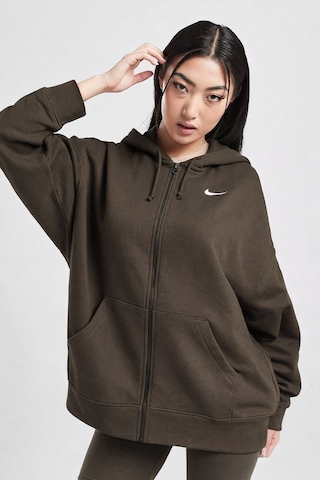 Nike Sportswear Essentials Oversize Fleece Full Zip Hoodie Kadın Oversize Kapüşonlu Sweatshirt Kahverengi Kahverengi