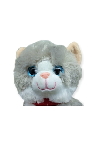Sesli Peluş Kedi 25 Cm - Gri Gri