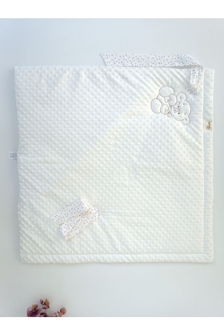 Nohut Bebek Battaniyesi & Kundağı Ayıcık İşlemeli Hastane Çıkışı Yenidoğan Örtü / Yorgan Ekru