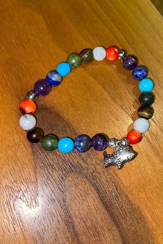 Çin Takvimi Burçları 7 Çakra Doğal Taş Bileklik Hand Made El İşi Feng Shui Ejderha Yılı Koruyucu Hayvan Dog Köpek Objeli Çok Renkli