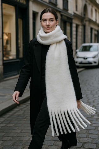 Kadın Püskül Detay Atkı Omuz Şalı 40x200 Cm 1295 Ekru Ekru