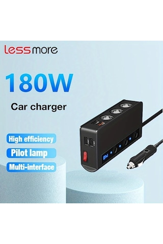 Xuweiwei Lessmore Siyah 4 Portlu Voltaj Göstergeli 12 24v Araç Şarj Cihazı Hızlı Şarj 1den 3e Adaptör Led Ekran Kompakt Tasarım
