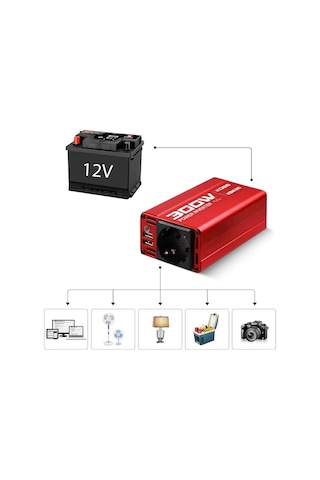 Kbn300 12v/220v 300watt Modifiye Sinüs Dönüştürücü İnvertör Çok Renkli