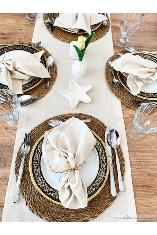 Şık Tasarım 50x250cm %100 Pamuk Ham Keten Amerikan Runner, Vintage Runner, Keten Amerikan Runner Bej