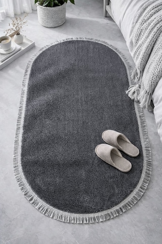Melena Carpet Premium Peluş Yolluk Kaymaz Taban Yumuşak Dokulu Oval Modern Halı Antrasit