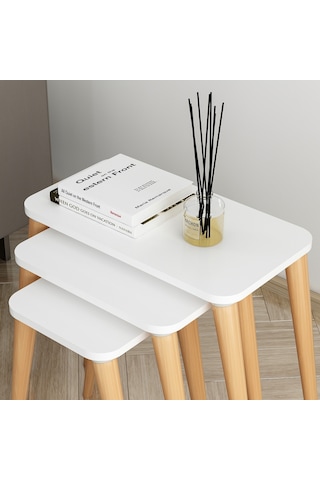 Flora ESTE Sehpa Ahşap Ayaklı Üçlü Zigon (BEYAZ)