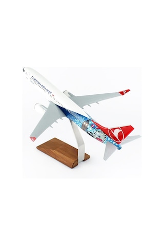 Thy004 1/100 Ölçek, Thy London Logolu B737-800 Yolcu Uçağı, Sergilemeye Hazır Ahşap Standlı Model-56258