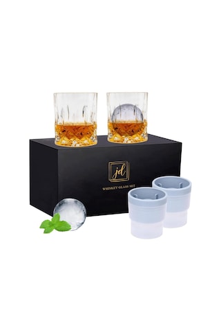 Viski Kayaları Bardak Seti Hediye Kutusunda - 2 Kristal Bourbon Bardağı Ve 2 Büyük Buz Topu Kalıbı İçerir - 10 Oz Viski, Kokteyl, Rom, Konyak, Votka İçin Eski Moda Bardaklar - Erkekler İçin Eşsiz Çok Renkli