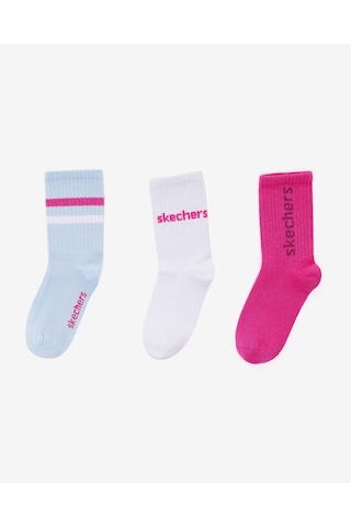 Skechers 3'lü Paket Funny Script Uzun Çorap Büyük Kız Çocuk Pembe-mavi-beyaz Sk2520118-3474