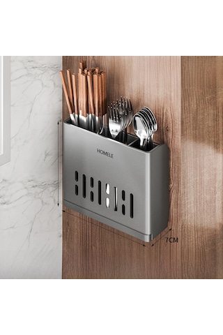 Yifomall Duvar Montlu Mutfak Çubuk Çatal Kaşık Depolama Kutusu - Şişme Önleyen Süzme Özelliği, Delme Yok Kurulum, Gümüş Gri 3 Bölmeli Toptan Alım Diğer