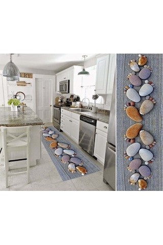 Taş Ayaklar Desen 3 Boyutlu Yumuşak Halı 300X100-300X100 Çok Renkli