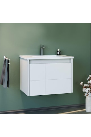 Orka Likya 65 Cm Mdf Mat Beyaz Banyo Dolabı Takımı Beyaz