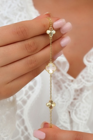 14k Altın Kaplamalı 925 Ayar Gümüş Granada Saray Yoncaları Bileklik - Beyaz 45103303 Altın