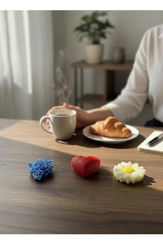 Mum Set 3lü Kırmızı Kalp - Papatya -leylak Hediyelik Özel Günlere Karışık/Çok Renkli