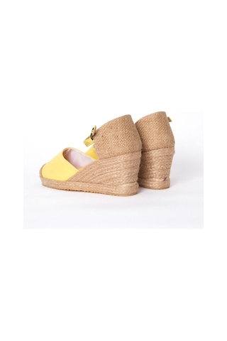 Star Tombis Gerçek Elişi Burnu Hasır Dolgu Topuk Sarı Keten Hasır Espadril Handmade Sarı