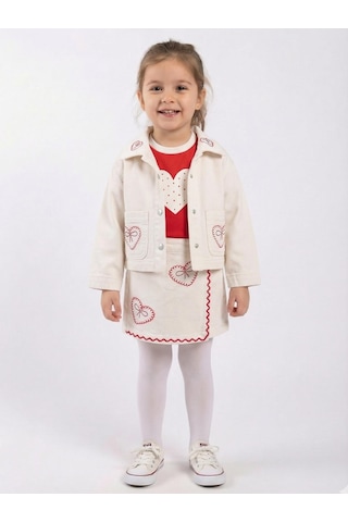 Xo Kids Kız Çocuk 3lü Alt Üst Kombin Takmı 1-4 Yaş Set0482 Krem