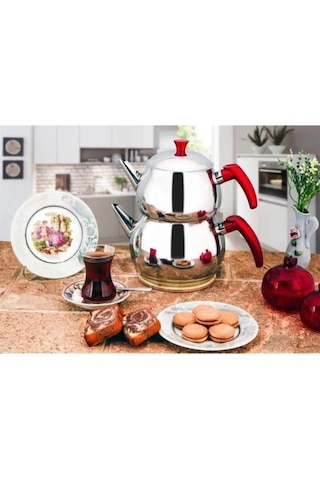 Kapris Küre Paslanmaz Çelik Kendinden Süzgeçli Aile Boy Çaydanlık Çelik