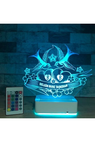 Sevgiliye Özel Sen & Ben Ve Kuşlar 3D Led Lamba