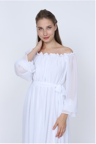 Moda Labio Modalabio - Dökümlü Kol Beyaz Elbise