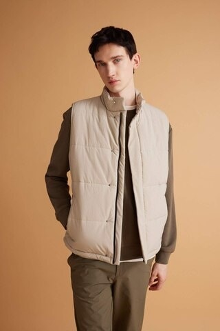 Defacto Slim Fit Dar Kesim Polo Yaka Yelek Astarlı Fermuarlı Çıtçıt Kapamalı Cepli Mevsimlik Hafif B6862ax24spbg712 Bej