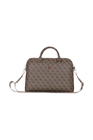 Guess  Lisanslı Üçgen Logolu Omuz Askılı 15 İnç Laptop Çantası Kahverengi
