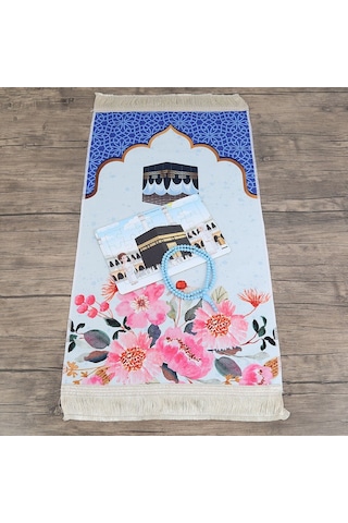 Çocuk Seccadesi 45 82 Cm Kabe Mavi & Kokulu Tesbih Bebek Mavisi & Hacca Gidiyorum Puzzle Çok Renkli