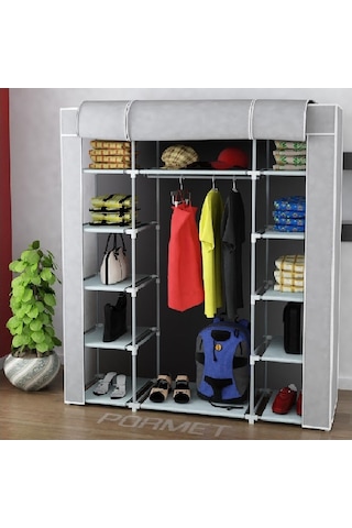 Beyazpazar Bez Dolap 12 Raflı 60 CM Askı Portatif Dolap Gri