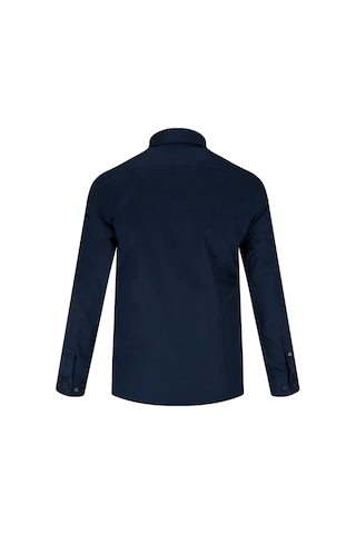 Hatemoğlu Lacivert Slim Fit Açık İtalyan Yaka Pamuklu Saten Uzun Kollu Gömlek