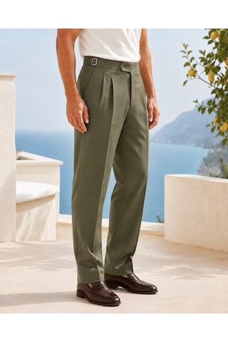 Danger Erkek Viskon Karışımlı Yan Tokalı Pileli Baggy Pantolon Haki 0171dngr