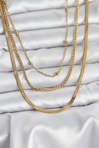 316l Çelik Gold Renk 3'lü Kadın Kolye Eb-bko10630 Çok Renkli