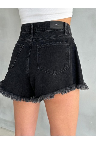 Mini Füme Jean Şort Siyah+Füme