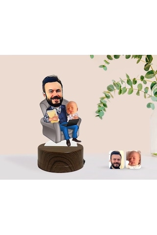 Kişiye Özel Baba Oğul Karikatürlü Dekoratif 3D Biblo Led Işıklı G (483006643)