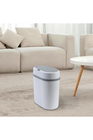 Fan Kapaklı Otomatik Hareketli Çöp Kovası 12l Kompakt Dayanıklı Beyaz