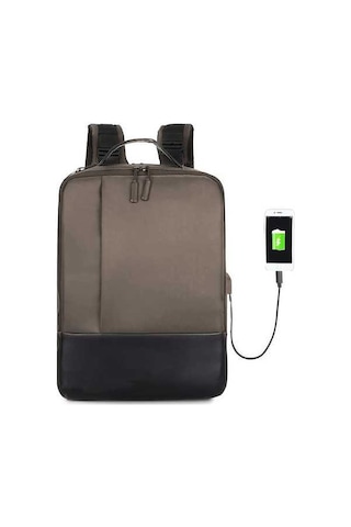 Createtech Kahverengi İş Dizüstü Çantası, 15.6" Kaliteli Naylon, Usb Şarjlı, Büyük Kapasite Kahverengi