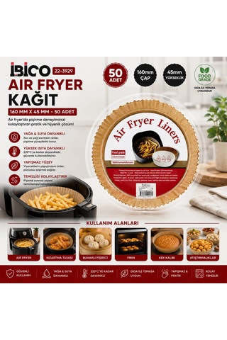 50pcs Yuvarlak Taban: 16cm - Kenar: 4.5cm Air Fryer Pişirme Kalıp Kağıt Bx40 Renkli