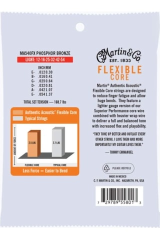 Martin Co Ma540fx Flex Core Phosphor Bronze "tommy Emmanuel's Choice" Akustik Gitar Teli Light 12-54