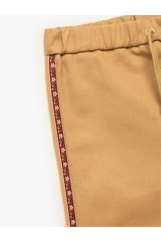 Koton Pamuklu Rahat Kesim Yüksek Bel Beli Bağcıklı Şerit Detaylı Geniş Paça Pantolon Kahverengi 6wkg40028aw Kahve