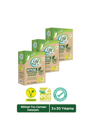 Life By Fakir %100 Bitkisel Bazlı Doğal Toz Çamaşır Deterjanı 3 x 1500 G
