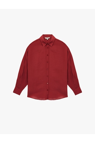 Koton Modal Kumaş Uzun Kollu Klasik Yaka Oversize Gömlek Bordo 6sak60133pw Bordo