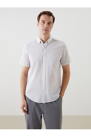 Lcwaıkıkı Classic Gri Regular Fit Keten Karışımlı Erkek Gömlek