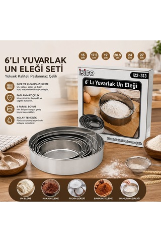 İbico İ22-313 Round Strainer Metal Un Elek Seti 6 Parça, 15-26.5cm