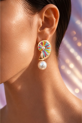 Pearl Collection Renkli Mineli Gold İnci Küpe Altın Altın