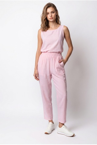 Mixray 2152 Kadın Bisiklet Yaka Bluz Beli Lastikli Pantolon Takım Pembe