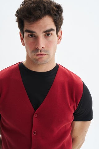 Arma Erkek Slim Fit Basic %100 Pamuk Triko Yelek K9kro0853 Bordo