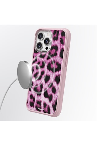 Apple Uyumlu iPhone 15 Pro Max Kılıf M safe Şarj Özellikli Youngkit Leopard Serisi Kapak Pembe