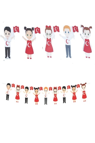 23 Nisan Elele Tutuşan Neşeli Çoçuklar Dekoratif Banner Süsleme
