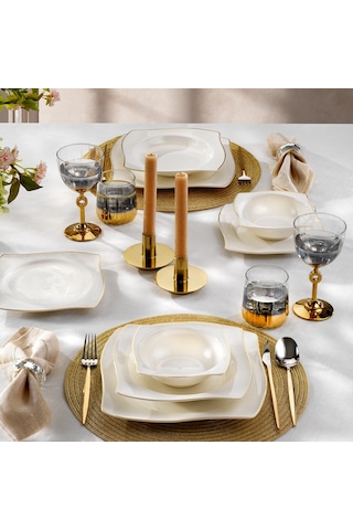 Schafer Bety Yemek Takımı 48 Parça-gold Altın - Beyaz